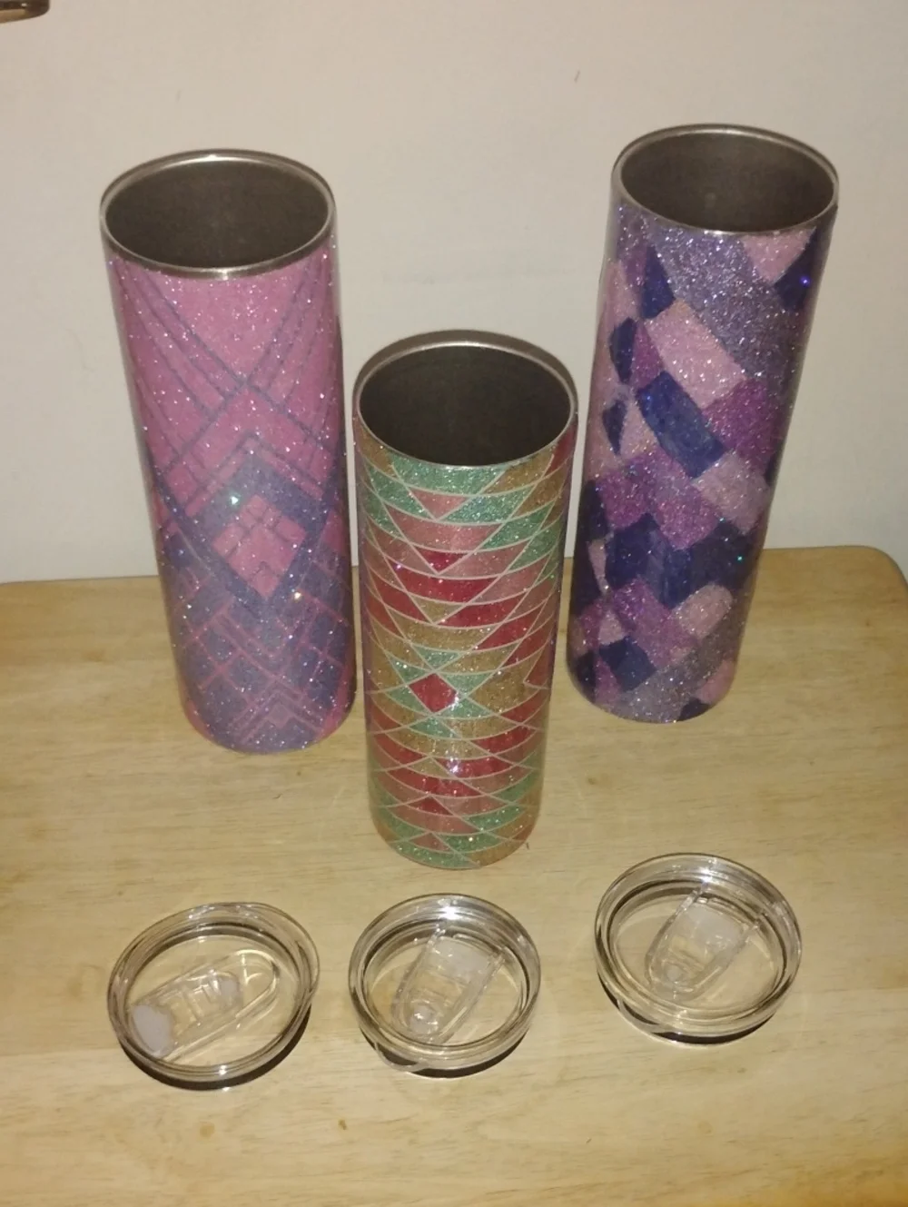 3 Glitter Patterned Stainless Water Bottle Tumblers